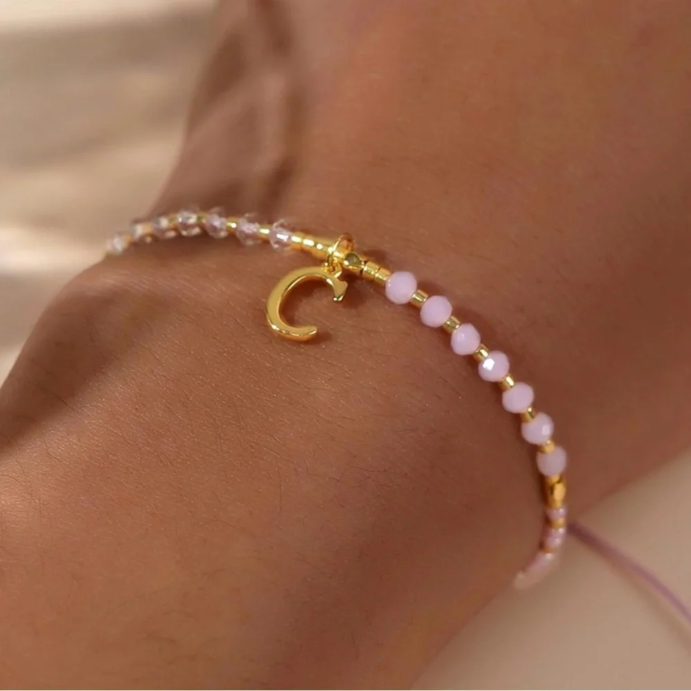 Beaded Natural Stone Initial Bracelet - Picture 1 of 5